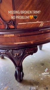 3.6K views · 275 reactions | Missing or broken trim?  No Problem!李 As promised, here is video number 1 out of 3 on this exquisite piece. This video shows you before and after the decorative trim was put on. Next video will be on how the trim was created and placed along with products used and the last video on the whole piece transformation from top to bottom. Don’t miss out! If you have any questions, just ask!殺 | ReLove ReStore | Facebook