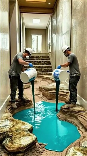 From Broken Tiles to a River of Glass Epoxy Floor #shorts