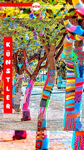 WOW!WISSEN on Instagram: "Wenn Städte gestrickt werden Das sind „gestrickte“ Bäume auf der ganzen Welt — Yarn Bombing. Künstler umhüllen Baumstämme und Bänke mit gehäkelten Paneelen, und die Straße wird plötzlich zu einer farbenfrohen Installation. Das Beste daran: Jede Stadt hat ihr eigenes Muster."