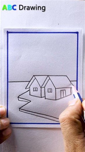 Beautiful Scenery Drawing In 1 Minute | Easy Drawing Tutorial #easyhouse #art #shorts