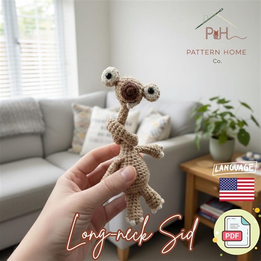 Ice Age Sloth Sid Crochet Pattern – Long-neck Amigurumi (PDF, US Terms) - Etsy