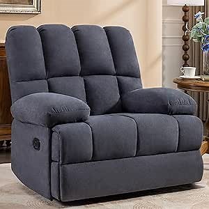 WILLOVE Recliner Chair, Oversized Rocker Recliner Chair, Extra Wide Rocking Recliners, Overstuffed Soft Manual Big Man Recliner, Extra Large Living Room Sofa 350 LBS Capacity, Grey, Large