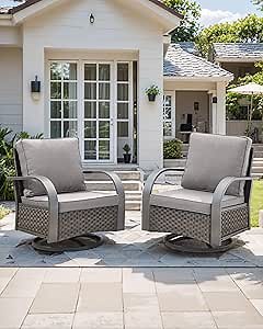 HUMMUH Patio Swivel Glider Outdoor Chair-All Weather Rattan Wicker Patio Swivel Rocking Chairs Porch Chair for Deck Porch Lawn Garden Backyard-Brown/Grey