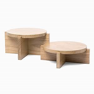 Amazon.com: AERLO Natural Wood Riser Set of Two - Large 10” Round Wooden Plant Stands Indoor - Wood Pedestal Stands for Plants, Cakes, Drink Dispensers or Decorative Display - Mid Century Modern Plant Tables - Plant Stool for Floor or Table : Home & Kitchen