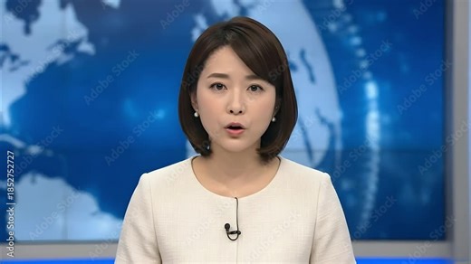 ニュースの顔、知的な女性キャスターがニュースを伝える様子