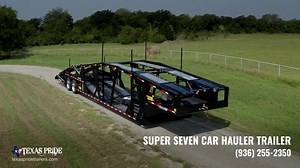 For as low as $1370/ month you can get an incredible Super 7 Car Hauler Trailer. In stock now, we will meet or beat most competitor's pricing. The punched hole aluminum decking and expert craftsmanship come to you from right here in the USA. No middle man required. Call us now (936) 255-2350 | Texas Pride Trailers