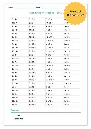 10 Printable Multiplication Worksheets - Times Tables Drills, Multiplication Drills, Third Grade Maths, Grade 3 Maths, Kids Learning, Math - Etsy