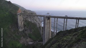 Bixby Creek Arch Bridge at Carmel By The Sea and Big Sur California Central Coast known for Winding Roads, Seaside Cliffs and Views of the Often Misty Coastline