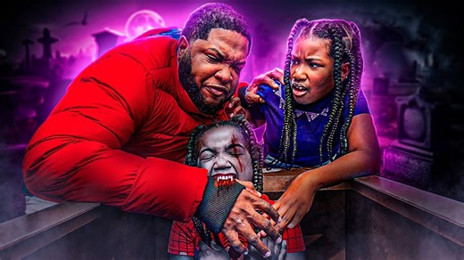 Little vampire sister bites and turns full vampire in scary skit