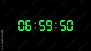 7 hour o'clock digital clock. Seconds count to seven. Numerical electronic green display screen.