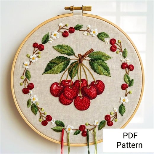 Cherry Embroidery PDF Pattern | Charming Cherries | Fruity Florals | Digital Design - Etsy