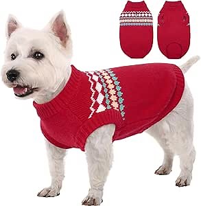 Kuoser Dog Sweater, Small Dog Sweater, Dogs Sweaters for Small Dogs Girl Boy, Thermal Puppy Christmas Sweaters Knitwear, Cold Weather Pet Winter Pullover Sweatshirt Apparel with Leash Hole, Red XS