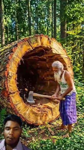 I Built a Secret Survival House Inside a Giant Tree Trunk 🐻 Bear Territory #woodworking