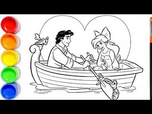 Drawing The Little Mermaid Ariel and Eric in the Boat | Drawing Princess Ariel - The Little Mermaid