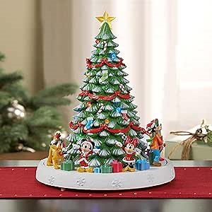 Animated Disney Characters Christmas Tree 16.75”H Moments In Time LED Lights Music Handcrafted Holiday Decoration Power Adapter Included Volume Control Musical Tree