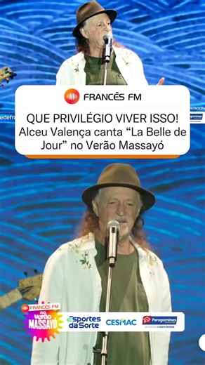 Rede Francês FM | Brasil on Instagram: "Que privilégio viver esse momento. Alceu Valença subiu ao palco do Verão Massayó e presenteou o público com a inesquecível “La Belle de Jour”, uma canção que atravessa gerações e mora no coração de tantos brasileiros. A música nasceu durante um período marcante da vida do artista, quando Alceu viveu na França no fim dos anos 1970, em autoexílio durante a ditadura militar. Anos depois, de volta a Paris, um encontro inesperado em um bar e lembranças de um an
