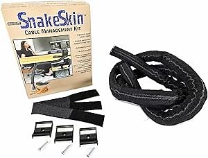 1" Snakeskin Cable Management Kit - Black with 8 feet of Cable Cover, 3 Reusable Cable Straps, 3 Strap mounts with Adhesive Pads and 3 Fastening Screws