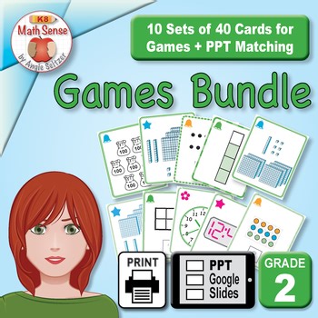 2nd Grade Math Sense 10 Card Games & Activities Bundle | Print & PPT Digital