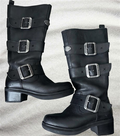 Harley-davidson Women’s Bostwick Black Leather Motorcycle Boots Size 9 - Etsy