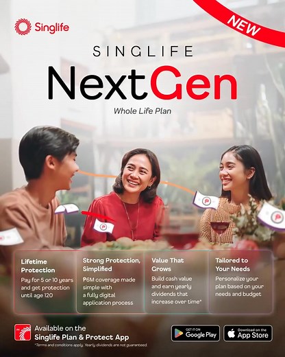 You're busy making memories today. Let us help you secure their tomorrow. SinglifeNextGen is Singlife’s newest whole life plan, designed to give you and your family peace of mind for years to come. With an option to pay 5 or 10 years, you can enjoy coverage of up to ₱6M—all with an easy, customizable digital application within the Singlife Plan & Protect App, so you have time to focus on what matters most. Ready to see what your plan could look like? Explore SinglifeNextGen in the app today and 