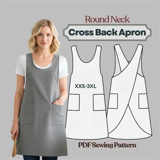 Round Neck Cross Back Apron Sewing Pattern PDF: XXS-3XL, Japanese Style, Instant Download - Etsy