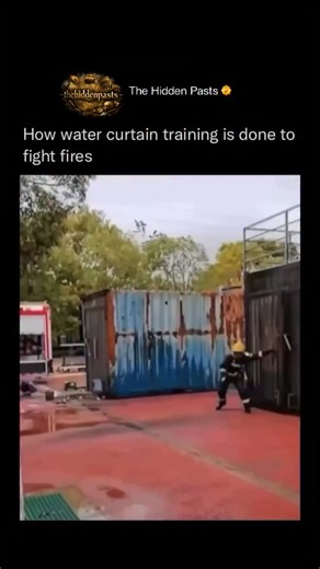 History 📌 Entertainment 📽️ News 🎤 | Firefighters use a special trick during training 🧯🧯🧯 called a water curtain to stay safe near flames. They set the hose nozzle to a wide... | Instagram
