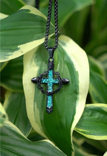 Cross Turquoise Necklace, Thorns Cross Pendant Necklace ,Religious Christian Jewelry Gifts for Women Men ✝️✝️✝️#unisexfashion#crossnecklace#faithjewelry #christiangift #religious