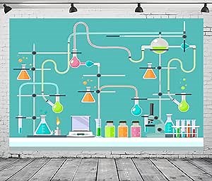 Fabric 7x5ft Science Birthday Backdrop Mad Scientist Party Decor for Girl Boy Chemistry Lab Supplies Chemical Experiments Photography Background Poster School Banner Classroom Photo Booth Props