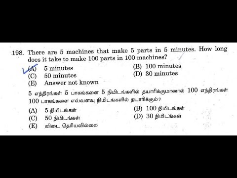There are 5 machines that make 5 parts in 5 minutes. How long does it take to make 100 parts in 100