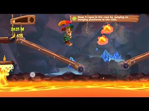 Banana Kong 2 Snap 3 ropes in the cave by jumping on hanging platforms in the cave (In One Run)