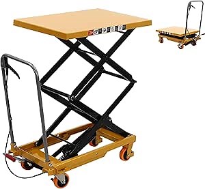 Hydraulic Table Cart, 330lbs Capacity Cart Lift Table Cart, Manual Scissor Lift Table, Elevating Hydraulic Cart - with 4 Wheels and Foot Pump - 49" Lifting Height, Yellow