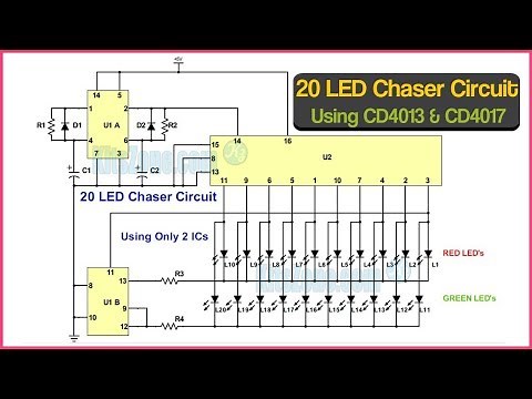 20 Led Chaser Circuit Without Ic 555 | How To Build A Light Chaser Circuit Using Cd4017 And Cd4013