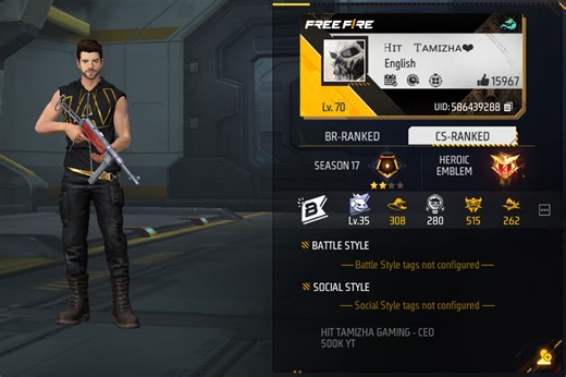 Hit Tamizha Gaming’s Free Fire MAX ID, stats, K/D ratio, and more