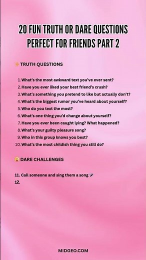20 fun Truth or Dare questions perfect for friends Part 2 | 20 Questions game #relationship #love