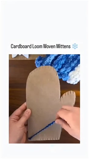 Trend decode on Instagram: "The post features a 11-second video tutorial demonstrating how to weave cozy blue-and-white mittens using a simple cardboard loom cut into a mitten shape, threading warp yarns through slits, and weaving with yarn for a winter-themed craft. Posted on January 25, 2026, it garnered over 1.4 million views and 2,600 likes within hours, sparking enthusiastic replies praising its creativity and simplicity, particularly from Indonesian users. This DIY method introduces basic 