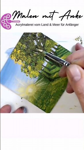 Wie malt man Bäume im Sonnenschein? Acrylmalerei für Anfänger, als Malvideo verfügbar 👩‍🎨