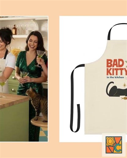 Bad Kitty in the Kitchen Black Cat Apron | Mid Century Modern Martini Cat