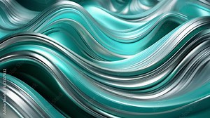 Undulating metallic turquoise ribbons flow and curve in smooth, sinuous lines, creating a mesmerizing abstract pattern that suggests fluid motion, dynamic energy and futuristic elegance.