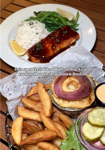 BACKYARD COOKOUT VIBES DOWNTOWN👀 I cannot believe this spot has been sitting in Downtown Boston this whole time and I didn’t know about it. @backdeckboston literally feels like stepping into someone’s chic backyard — cozy, warm, and so CUTE inside. I loved it - the interior was SO on theme! The food was great with lots of chargrilled specialties and yummy apps, the drinks were solid, and the dessert left me speechless! One of those places you walk into and instantly wonder where WHY IS THIS NOT