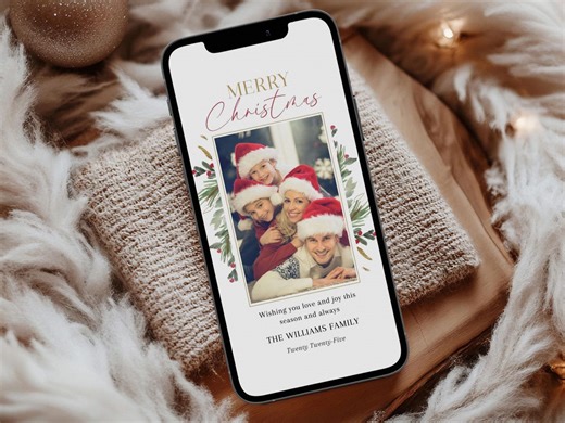 Digital Christmas Card With Photo Editable, Electronic Greeting Card Template, Canva - Etsy Ireland