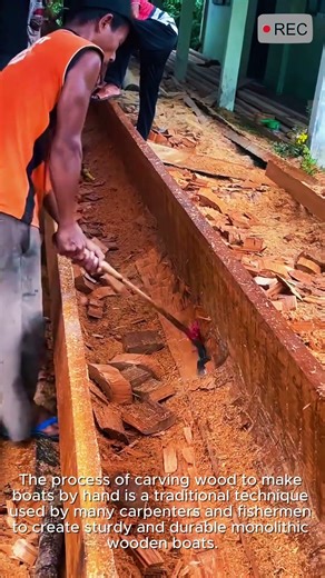 Hand Carving Wooden Boat from Log Fast #video #viral #creative #technology #machine