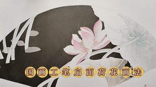 国画工笔扇面荷花画法，老师分步骤教你画好工笔画