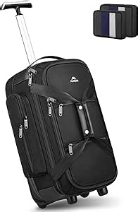MATEIN Wheeled Duffle Bag Luggage, Carry On Duffle Bag with Wheels & Insulated Side Pockets, 21 Inch Rolling Luggage with Wet Pocket for Men, Business, Black