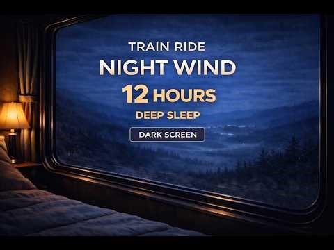 Train Ride Night Wind (12 Hours) | Deep Sleep | Dark Screen | 4K Train Ambience