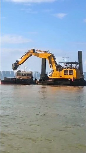 River Dredging in Action Backhoe Dredger at Work