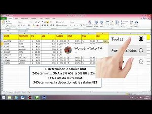 Exercices Excel, salaire brut, ONA, ASS, IRI, salaire net en excel. 20