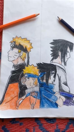 Naruto and Sasuke drawing with pencil colour #naruto #dikz #anime #sasuke