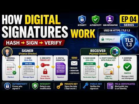 How Digital Signatures Work | Hashing, Private Keys, PKI & TLS 1.3 – EP 04