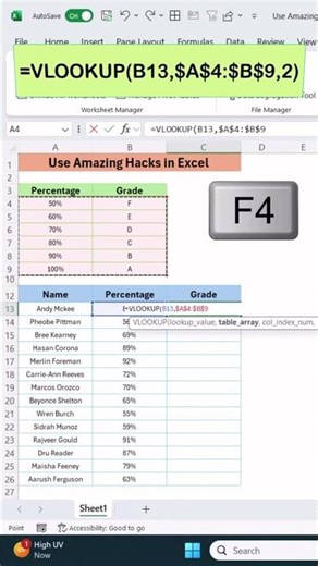 Marks se Grade kaise nikale Excel me | VLOOKUP | Automatic Grade System in Excel 🔥