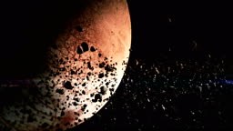 4K animation of an asteroid field surrounding a moon.